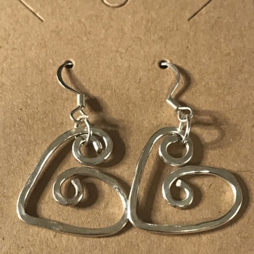 Hearts Silver Tone Wire Hook EARRINGS